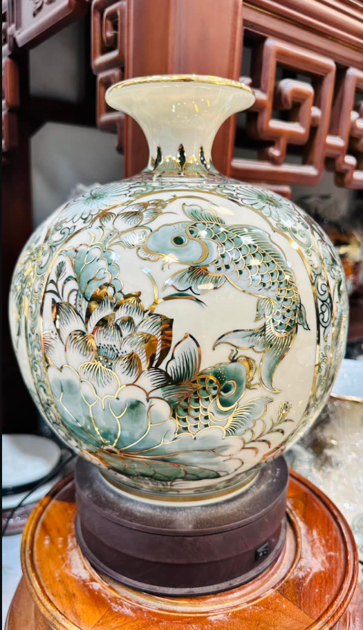 BÌNH HÚT TÀI LỘC TỨ CẢNH VẼ BO VÀNG KIM 3